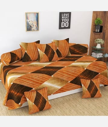 Homefab India Microfibre Brown 3D Print Diwan Set 8 Pcs