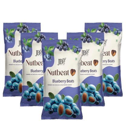 Nutbeat - Chocolate coated almonds - Blueberry flavor | combo pack of (55gm X 5)
