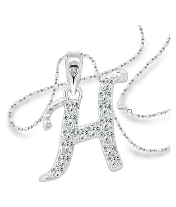 Vighnaharta Happiness H Alphabet CZ Rhodium Plated Alloy Pendant for Women and Girls-[VFJ1237PR] - Silver