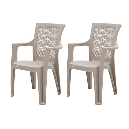 Supreme Furniture Net Plastic with Arm Chair Suitable for Home, Office, Garden, Living Room, Cafeteria, Restaurant, Hotel, Work from Home, Indoor & Outdoor