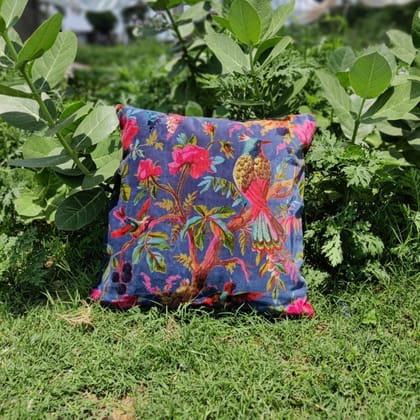 Birds of paradise velvet cushion cover- Dark Grey-12 x 12 inches / Plain Cotton Backing