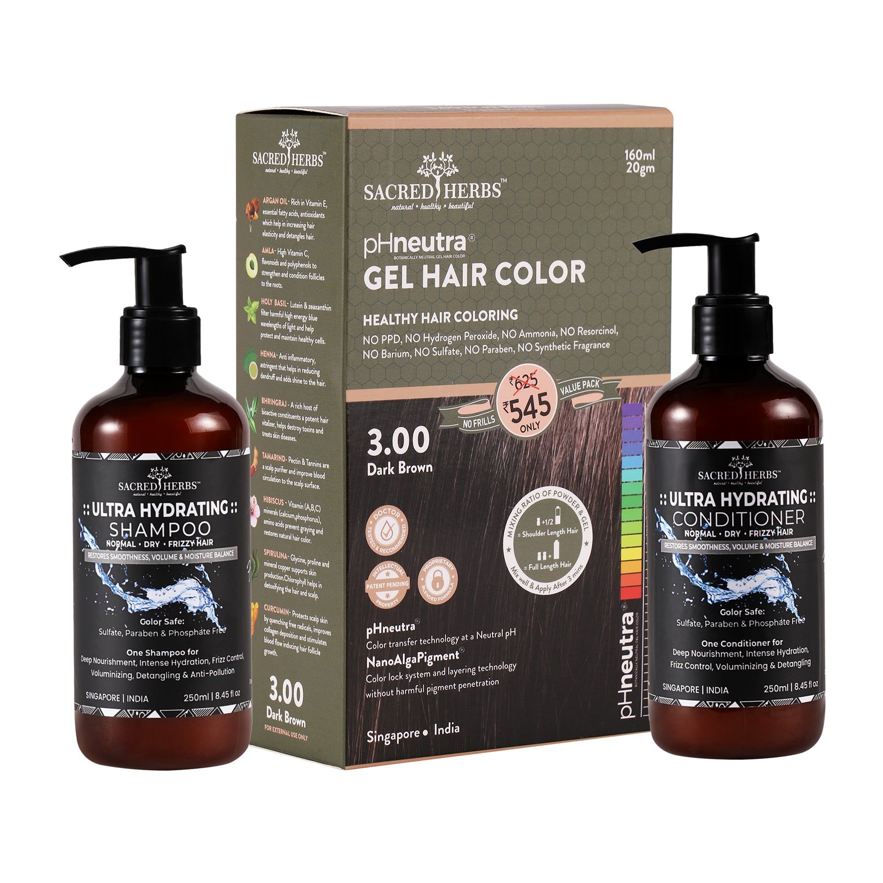 Ultra Hydrating Hair Care: Complete Hair Color Value Pack-Dark Brown + Shampoo-Conditioner
