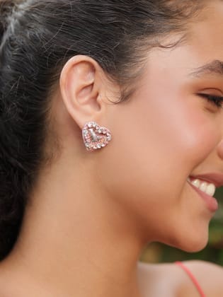 Sweetheart Sparkle Mini Stud Earrings - Pink