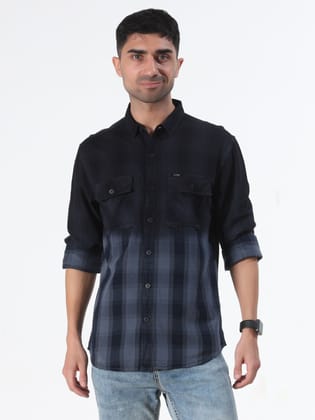 Charcoal Grey Shaded Stripes Shirt-S / Black