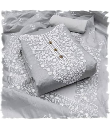 Sidhidata - Unstitched Light Grey Chanderi Dress Material ( Pack of 1 )