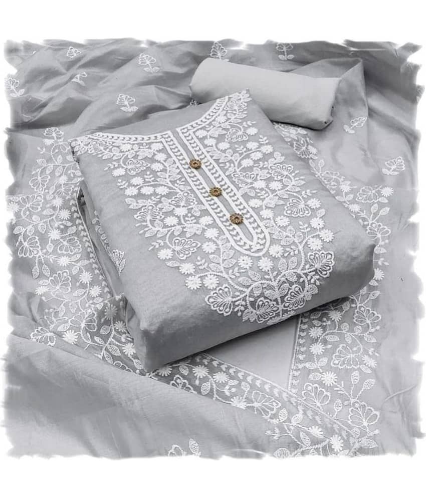 Sidhidata - Unstitched Light Grey Chanderi Dress Material ( Pack of 1 )