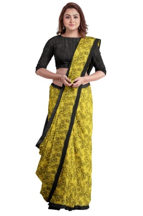 Generic Women's Super Line Saree with Blouse (Yellow, 5 - 6 Mtrs)