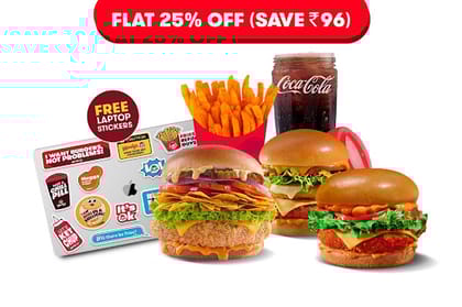 3 Premium Non Veg Burgers + Beverage + Fries