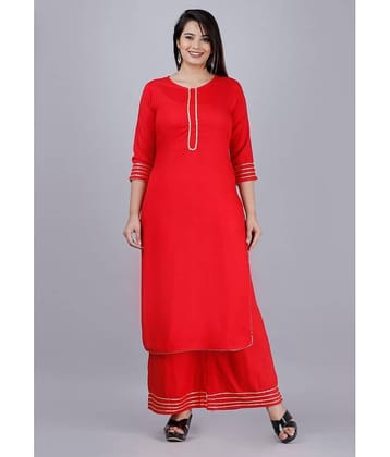 MAUKA - Red Straight Rayon Women's Stitched Salwar Suit ( Pack of 1 )