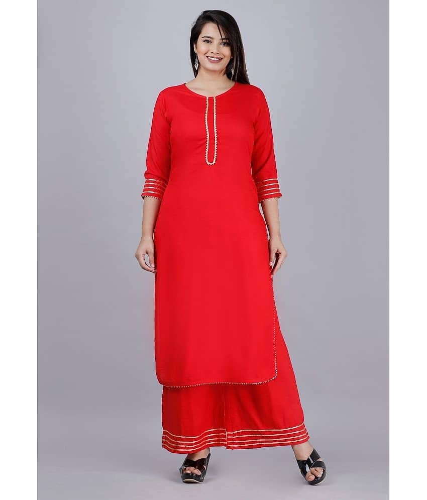 MAUKA - Red Straight Rayon Women's Stitched Salwar Suit ( Pack of 1 )