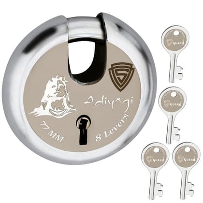 S-GUARD Adiyogi Iron-Steel 77MM,8 Levers -4 Keys-Shutter lock for Shop,Godown,Store Gate-Door Lock (Laser Print)