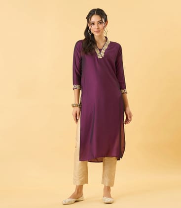 Purple Embroidered Festive Kurta-M / Purple