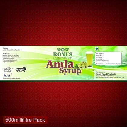Roni's Amla Syrup (500ml) | Sweet Amla Sharbat Concentrate | Refreshing Summer Drink | Vitamin C Enriched Squash