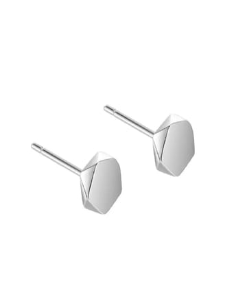 Diamond Edge Stud Silver Earrings-Pair