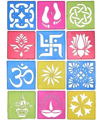 M.G ENTERPRISE DIY Plastic Rangoli Stencils For Floor and Wall PLS-G-12 Set of 12 pc (4 in x 4 in)