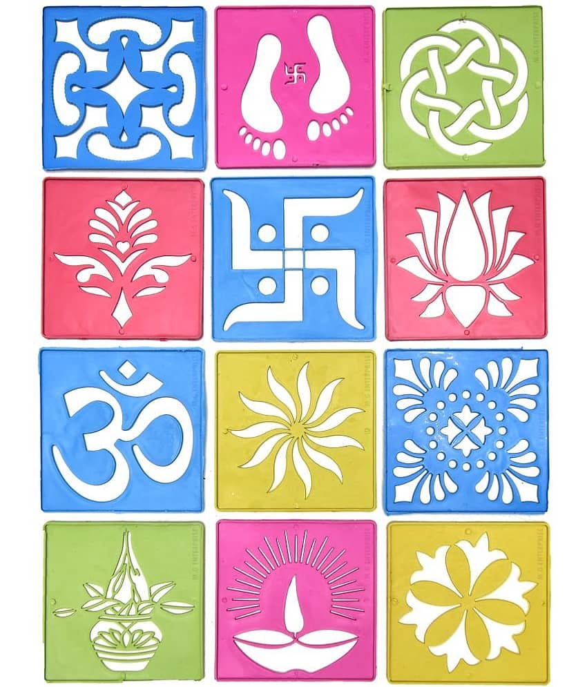 M.G ENTERPRISE DIY Plastic Rangoli Stencils For Floor and Wall PLS-G-12 Set of 12 pc (4 in x 4 in)