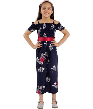 Kids Cave Girls Crepe Jumpsuit ( Pack of 1 , Navy Blue )
