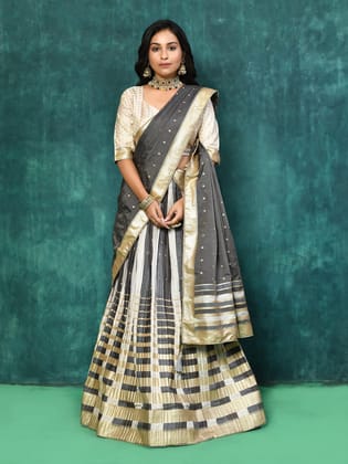 Black and white Banarasi Semi-Stitched Lehenga Choli
