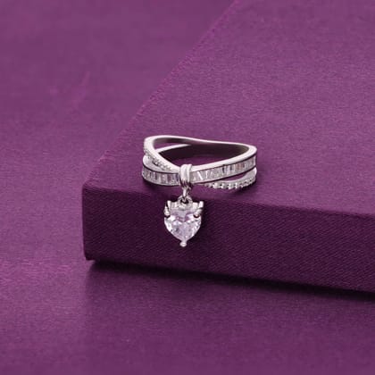 Heart Solitaire Drop Minimal Ring-White Stone / Silver / 5