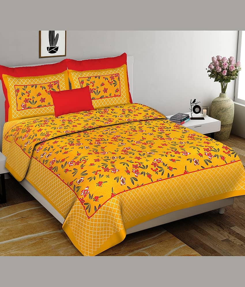 Cosito Cotton 1 Double Bedsheet with 2 Pillow Covers ( Yellow )