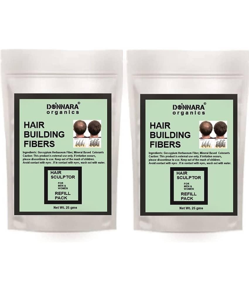 Donnara Organics Hair Building Fiber Instant Fuller Hair Refill Pack (Black) 25 gm Pack of 2