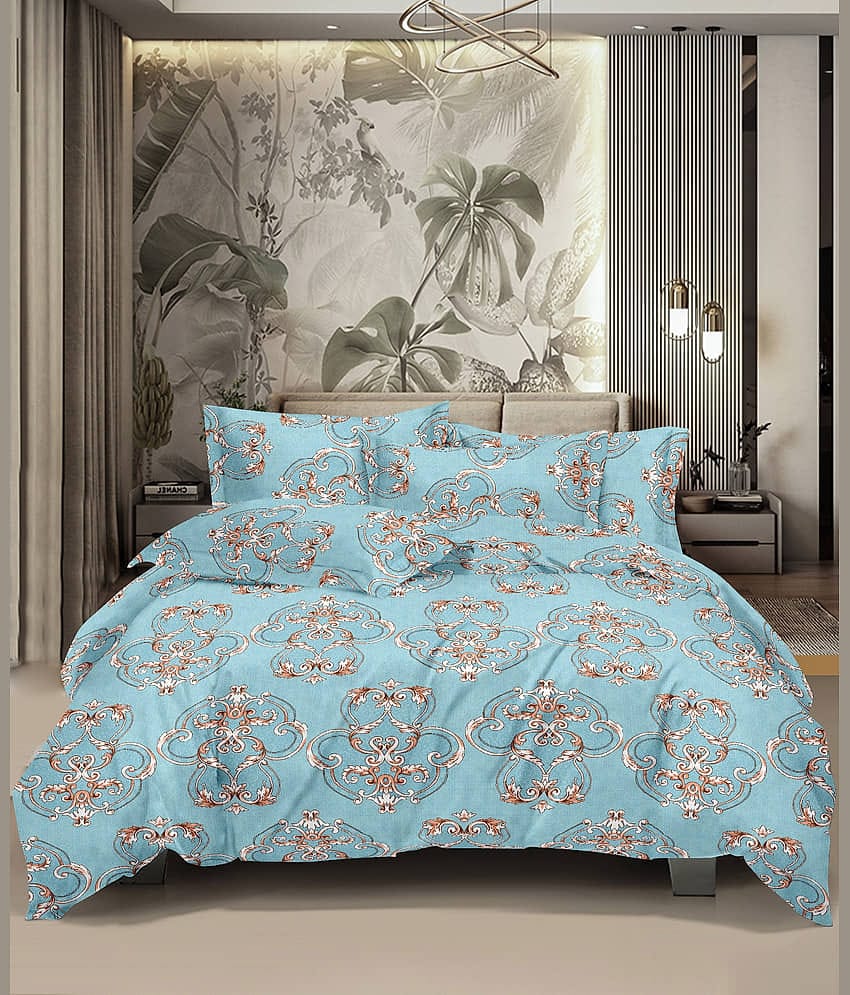 HONOR YOUR HOME Poly Cotton 1 Double Bedsheet with 2 Pillow Covers ( Blue )