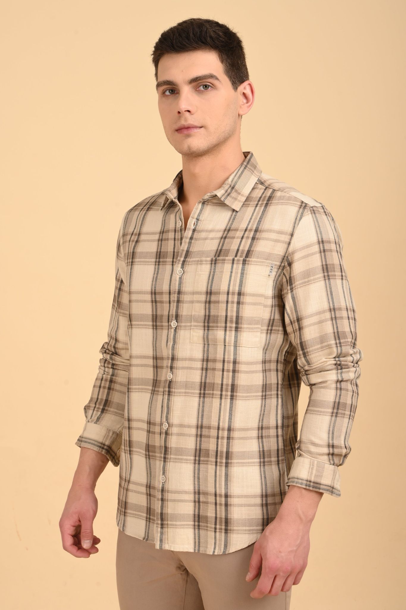 Vickie - Cotton Slub Check Shirt - Brown-S-38 / BROWN