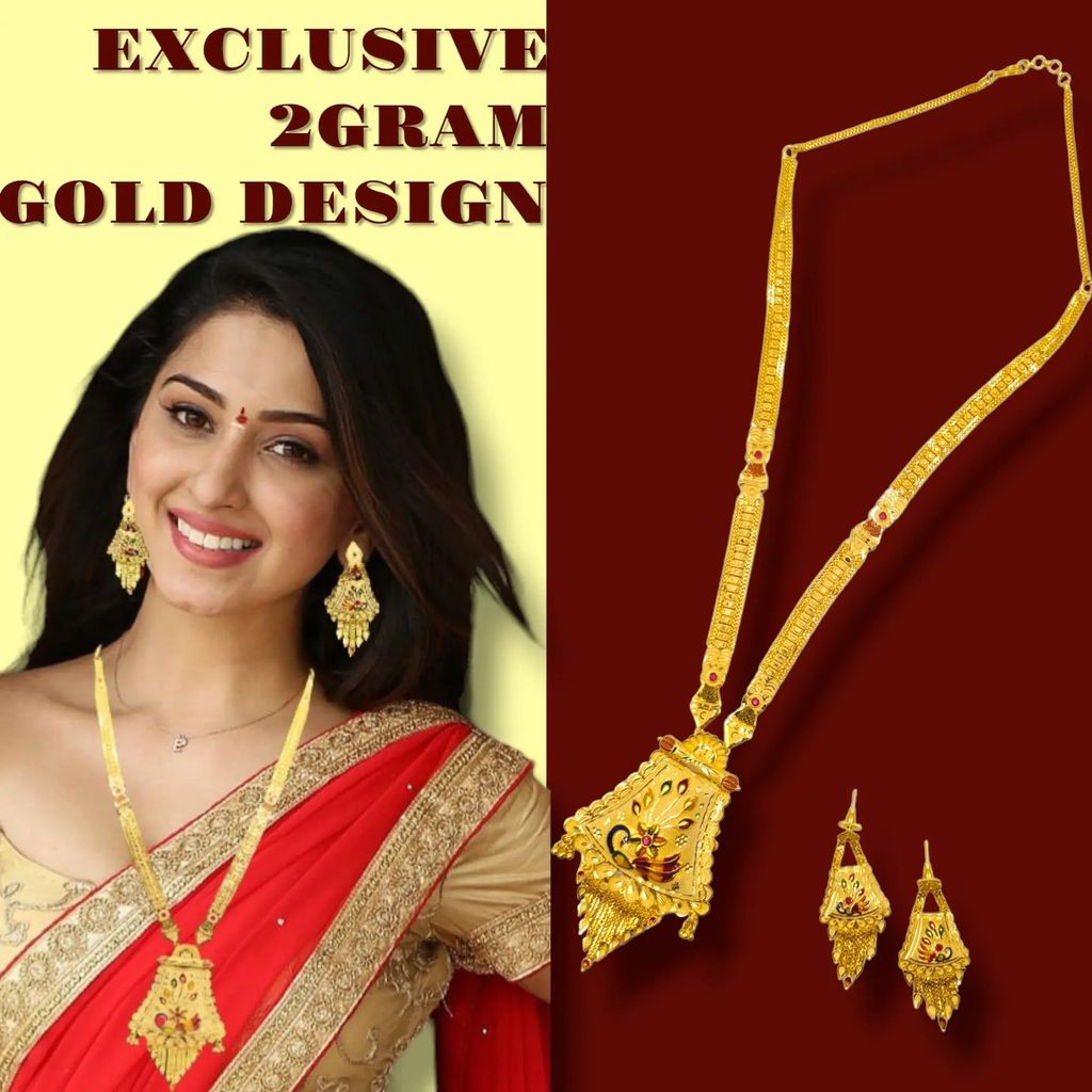 Exquisite 2 Gram Gold Necklace Set with Unique Design