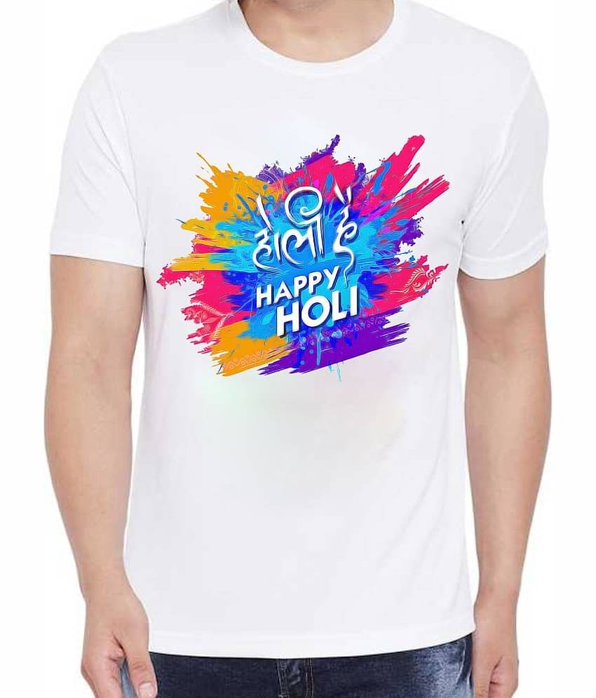 PrintMall Polyester Regular Fit Printed Half Sleeves Men's Round T-Shirt - White ( Pack of 1 )