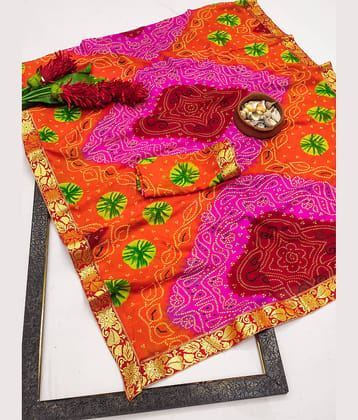 Kanooda Prints Georgette Printed Saree With Unstitched Blouse Piece ( Red )