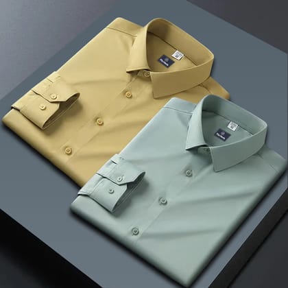Combo of 2 Formal shirts Yellow & Pista Green Colour-S