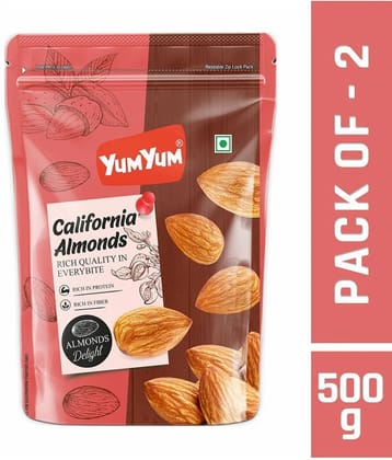 YUM YUM 100% Natural California Almonds 500g (Pack of 2-250g Each) Dry Fruits - Almonds (2 x 250 g)