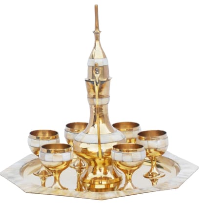Brass Wine Serving Miniature Set | Handmade Indian Collectible, Height : 0.5 Inch (ZMAS363 E)