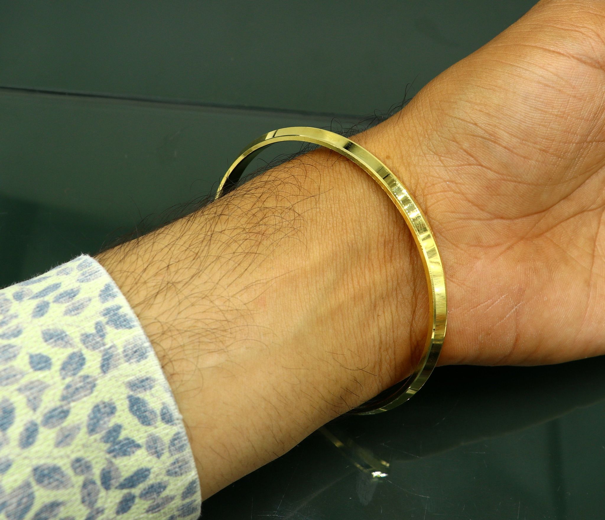 Exclusive gold polished or plated over solid silver bangle kada, excellent sikhha punjabi kada, best unisex gifting jewelry india nssk366-2 - 4 or 2.25 inches