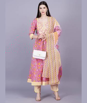 JC4U Cotton Printed Kurti With Pants Women's Stitched Salwar Suit - Pink ( Pack of 1 )