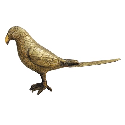 Brass Parrot Statue Table Decor | Handcrafted Bird Showpiece, Height : 7.5 Inch (ANMAS073)