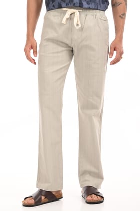Light Grey Linen Blend Straight Fit Striped Trouser-30 / Light Grey