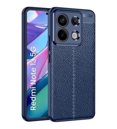 Vegan Leather Rugged Flexible TPU Series Shockproof Armor Back Cover for Redmi Note 13 5G, 6.67 inch, Blue