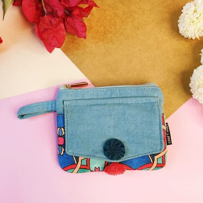 Front Flap Mini Wallet - Teal Tile