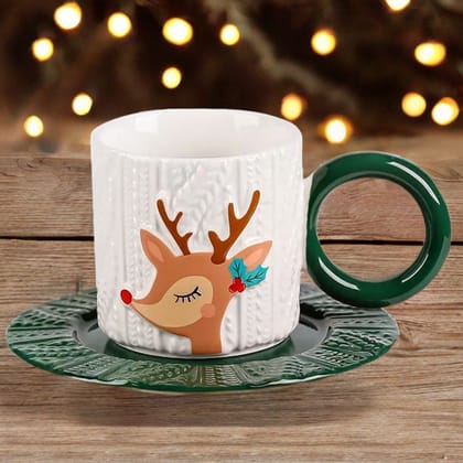 Christmas Snowmen Holiday Mug With Saucer Christmas Snowmen Holiday Mug With Saucer
