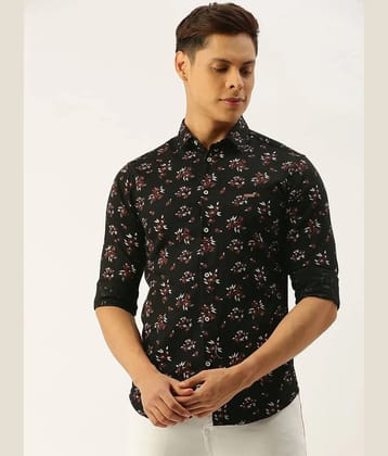 The Indian Garage Co Men Black & Rust Red Slim Fit Printed Casual Shirt - None