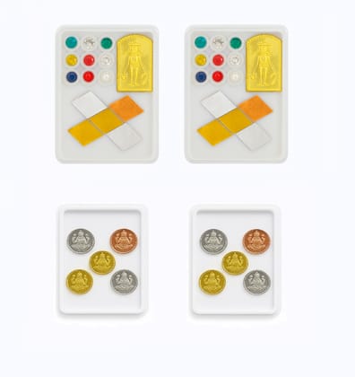 Vastu Prathima & Navratna Stones with Panchaloha (Set of 2) + Small Lakshmi Coins (Pack of 10) � Bhoomi Pooja Combo � Vastu Kit for Home, Energy Balance & Vasakal Puja � Panchaloha Idols & Coins