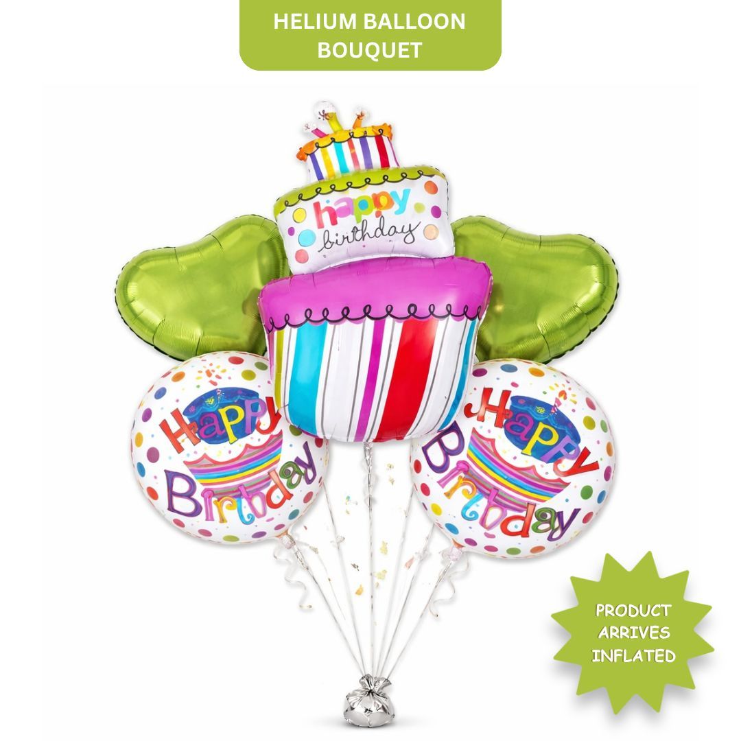 Happy Birthday Triple Layer Cake Helium Foil Balloon Set of 5