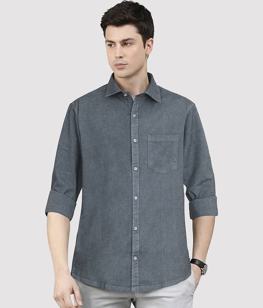 plounge Cotton Blend Regular Fit Full Sleeves Men's Formal Shirt - Grey ( Pack of 1 )