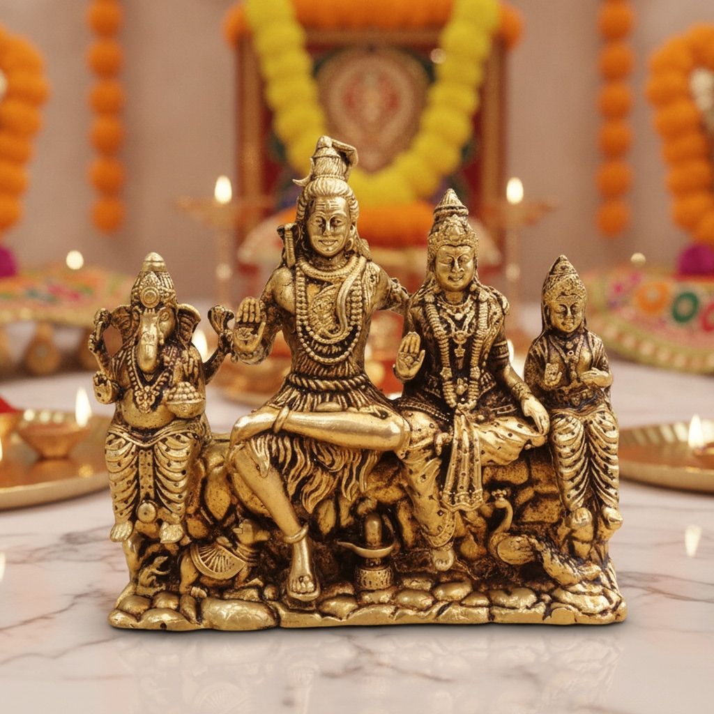 Brass Shiv Parivar Idol Statue for Home Temple, Medium Size, Height : 4.2 Inch (BSMAS1932 E) - Pooja Needs | Buy online on ZillyBuy