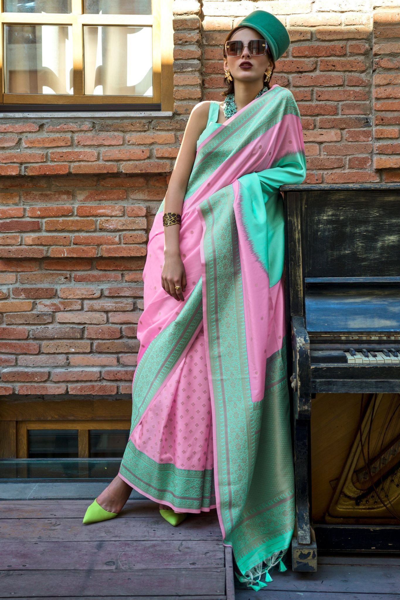 Pink Woven Silk Saree