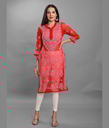 Apratim - Red Georgette Women's Straight Kurti ( Pack of 1 )