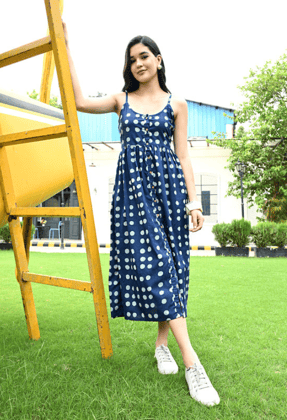 Indigo Polka Dress-S / Indigo