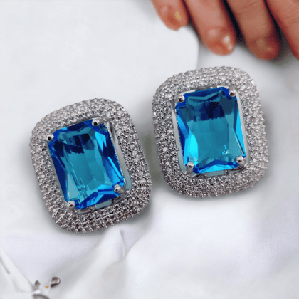 Radiant Rhodium Studs-Blue Turquoise / Rhodium