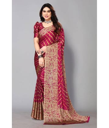 FABMORA Chiffon Printed Saree With Unstitched Blouse Piece ( Wine )